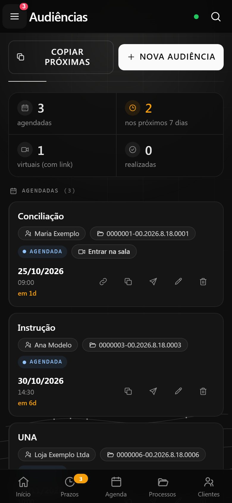 Tela de audiências do LLAW App