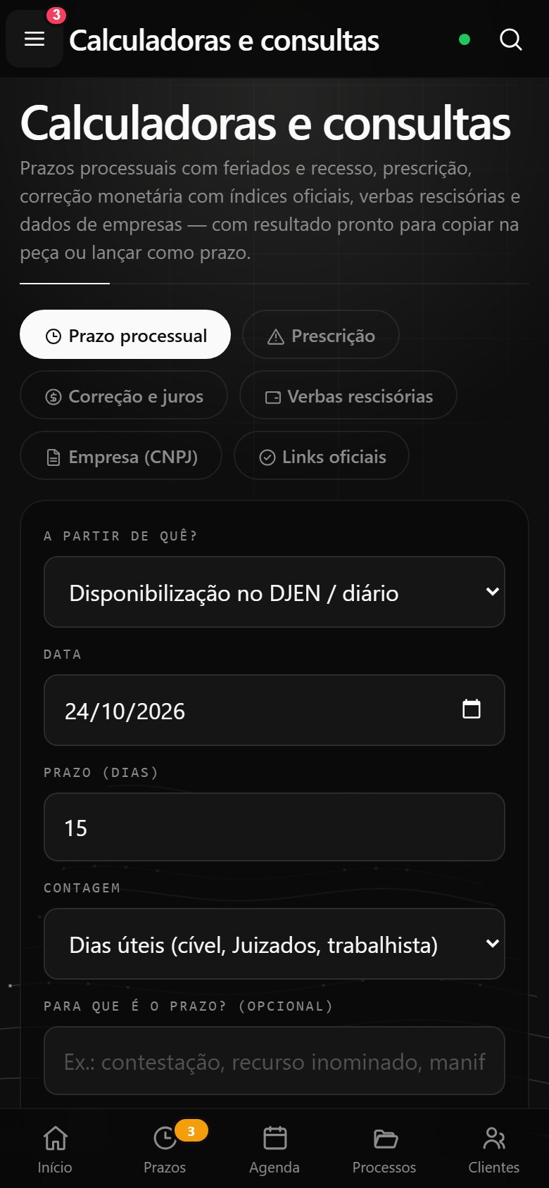 Tela de calculadoras