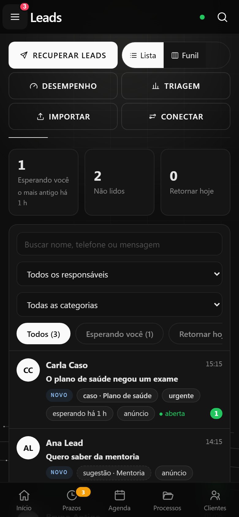Tela de leads do WhatsApp
