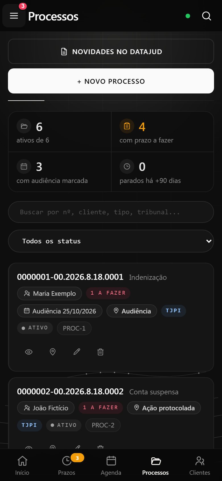 Tela de processos