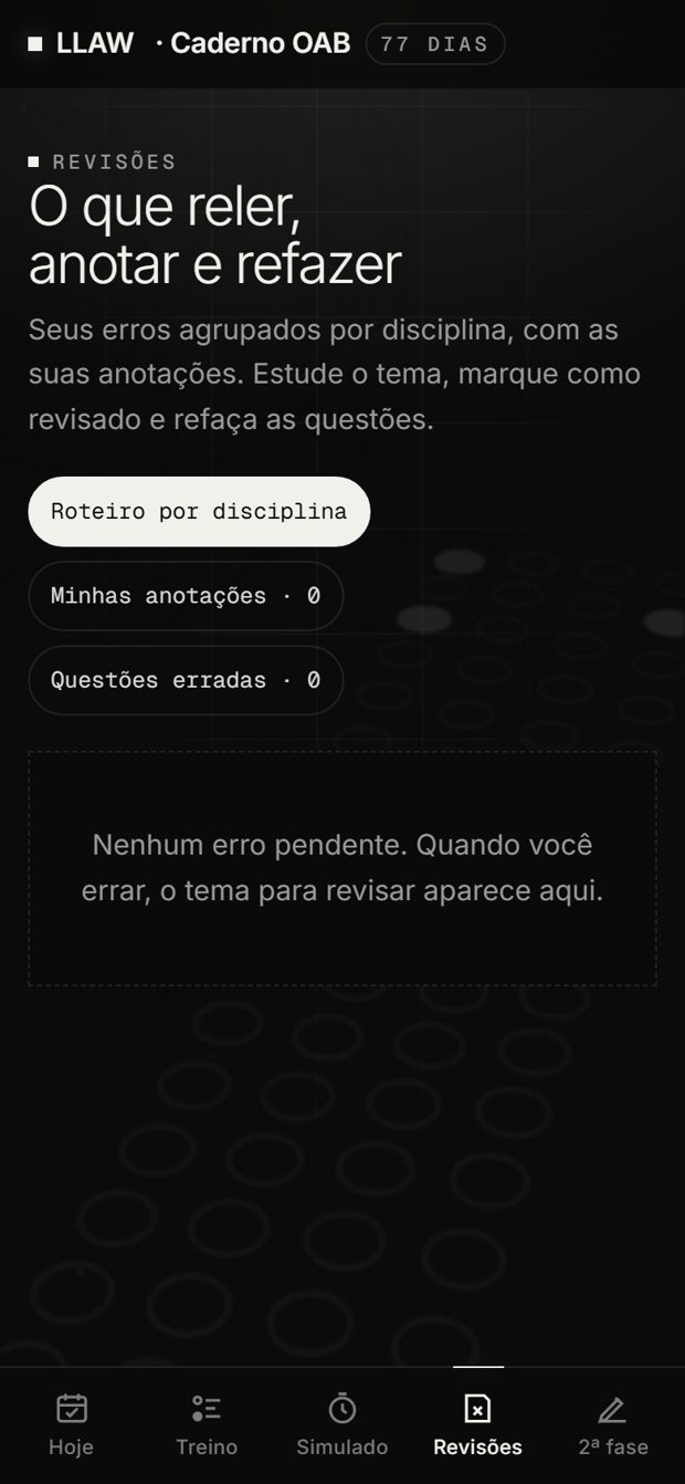 Tela Revisões do Caderno OAB