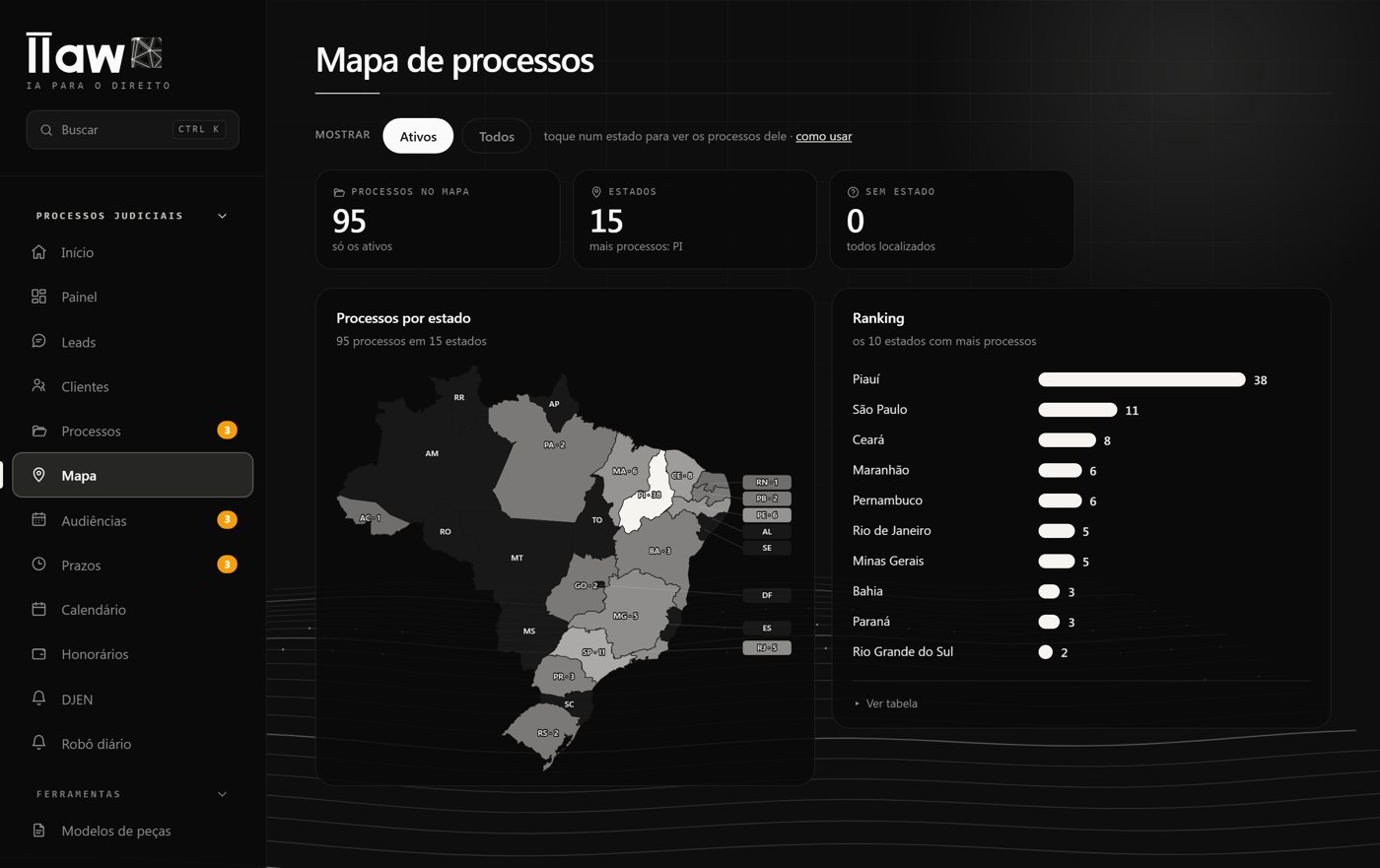 Aba Mapa no computador, com o mapa, os números e o ranking lado a lado